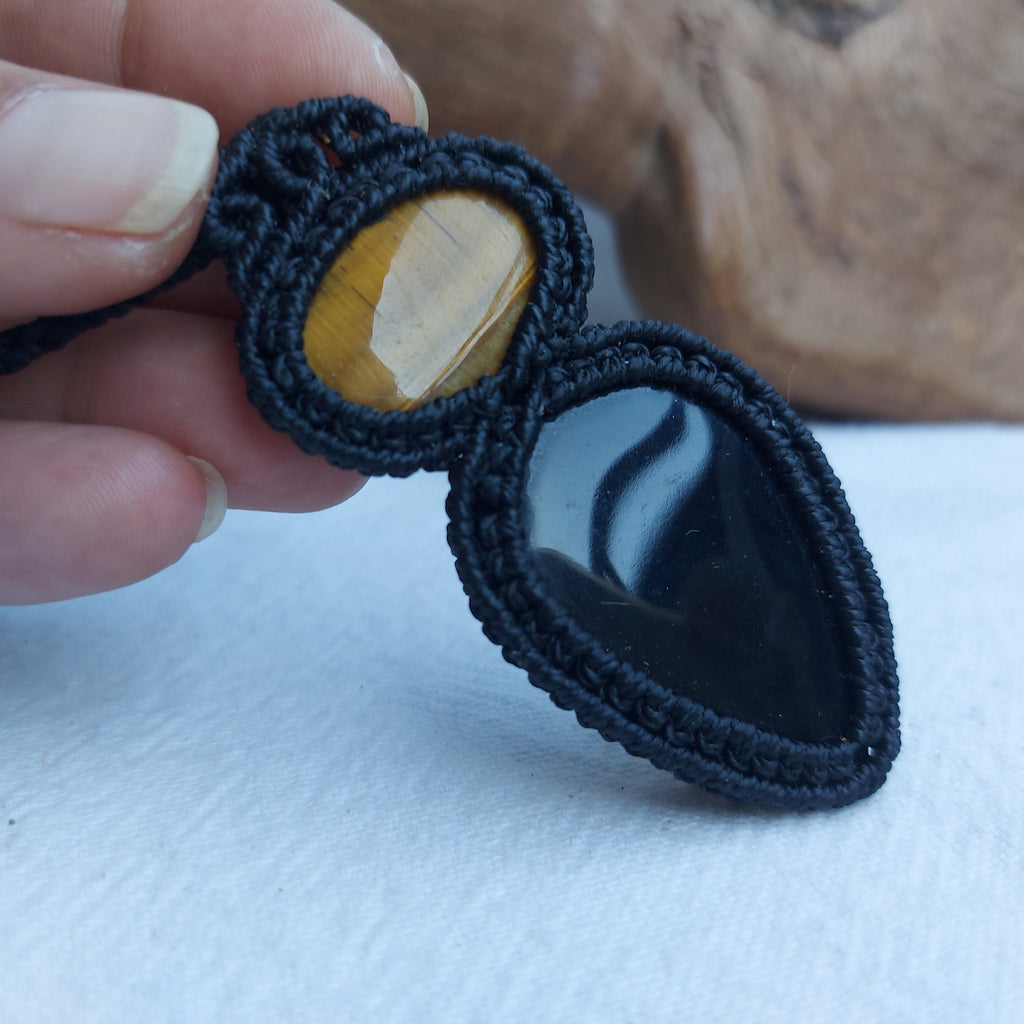 Colgante Macrame Con Ónix y Ojo De Tigre